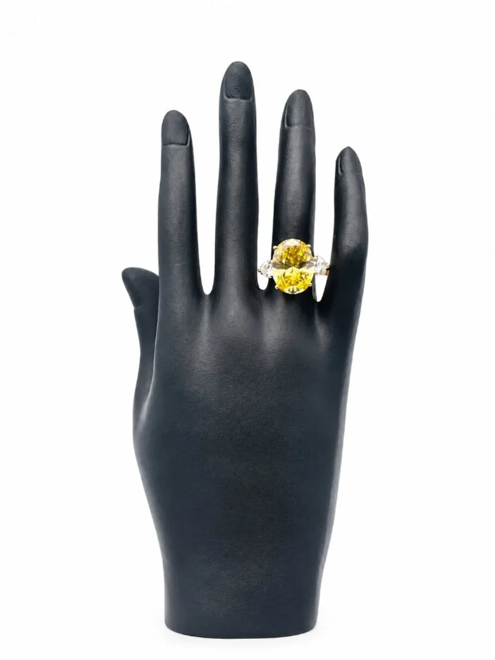Gold Cake Ring Large Oval Canary Yellow CZ Crystal 925 Sterling Silver Size 8